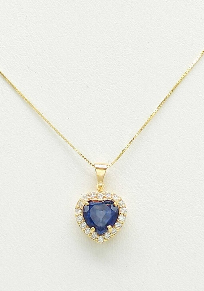 沒有保留價 - 吊墜頸鏈 - 14 克拉 黃金 藍寶石 - 鉆石 #4.3