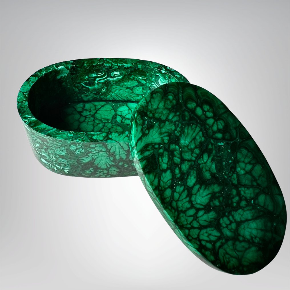 Pudełko z naturalnego malachitu z Konga o najwyższej jakości. pudełko - Wysokość: 40 mm - Szerokość: 80 mm- 260 g - (1) #3.2