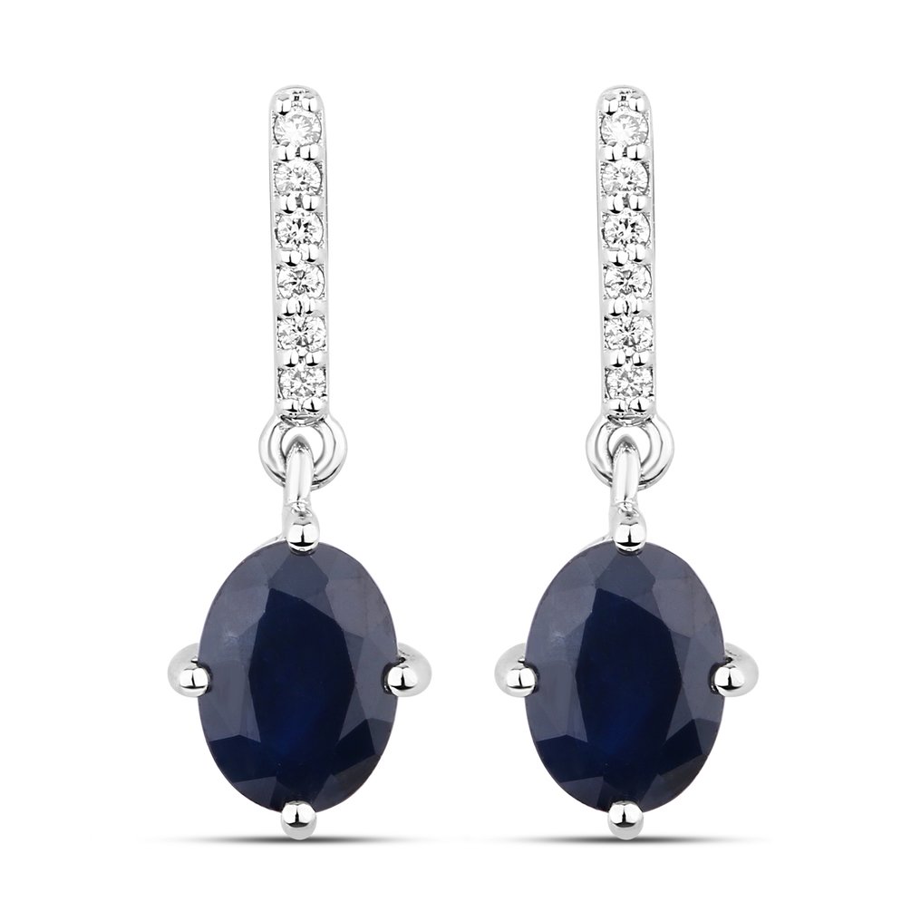 Boucles d'oreilles - 14 carats Or blanc - 2.80ct. tw. Saphir - Diamant #1.0