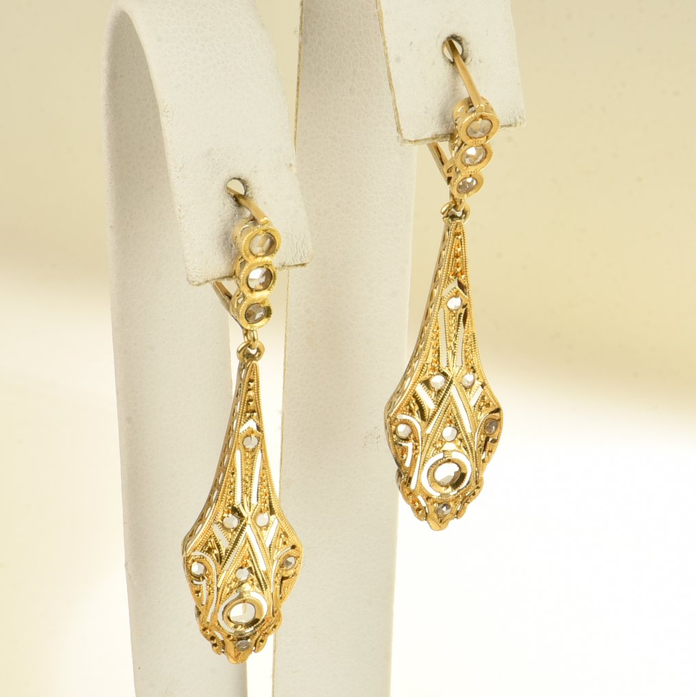 耳环 - 18K包金 黄金 钻石 (天然)  #1.0