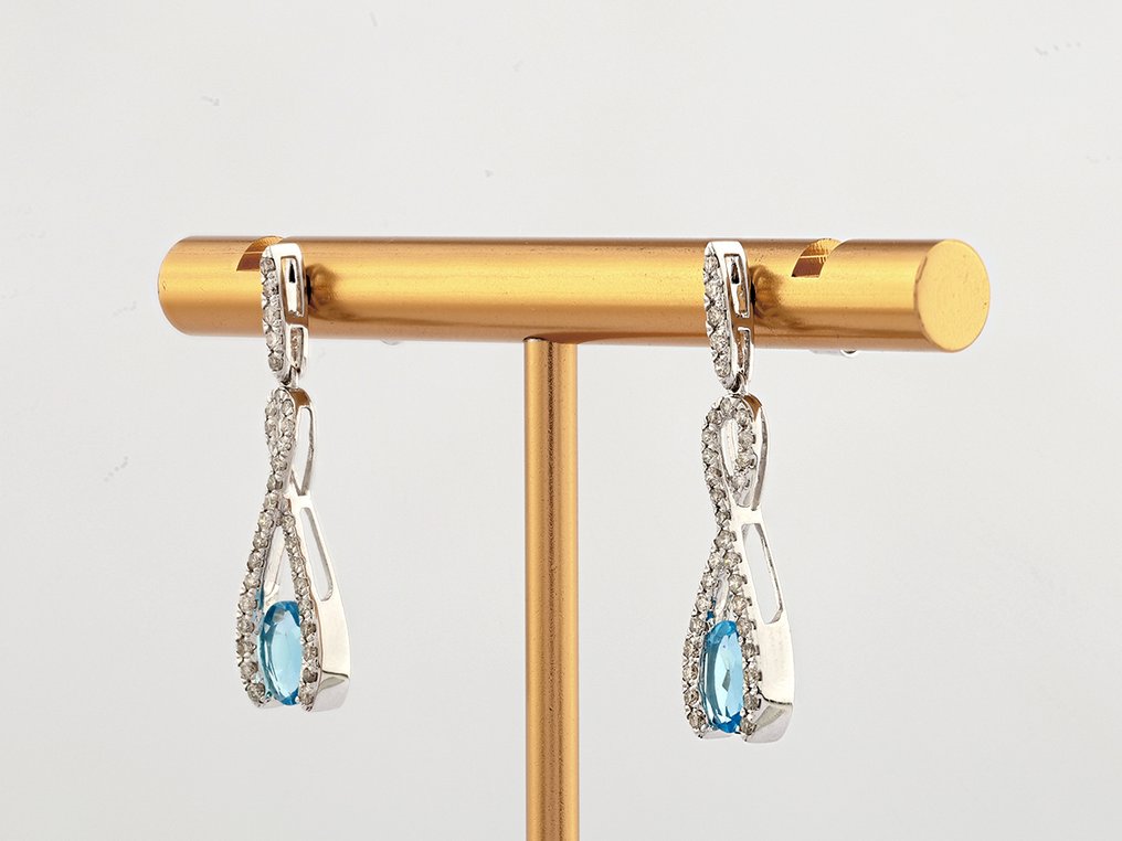 Σκουλαρίκια - 14 καράτια Λευκός χρυσός - 1.36ct. tw. Τοπάζιο - Διαμάντι #1.0