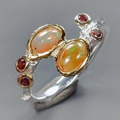 925 银 - 欧泊 - 罗德石 - 戒指 #1.0