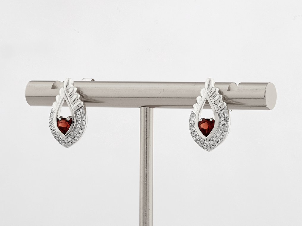 Σκουλαρίκια - 14 καράτια Λευκός χρυσός -  0.85ct. tw. Γρανάτης - Διαμάντι #2.1