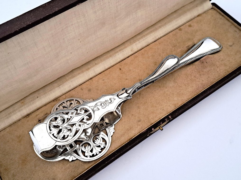 Asparagus tongs - Silverplated - 1900-1910 - in a matching case #2.1