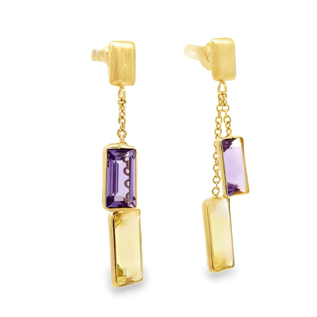 Zonder minimumprijs - Oorbellen - 14 karaat Geel goud - 3.00ct. tw. Olivijn - Amethist #4.3