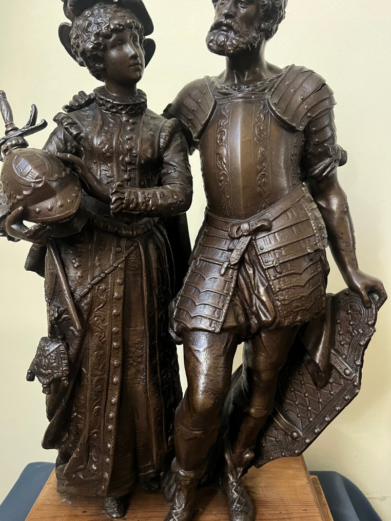 Figurine - Ridder en zijn dame - Spelter, Wood #2.1