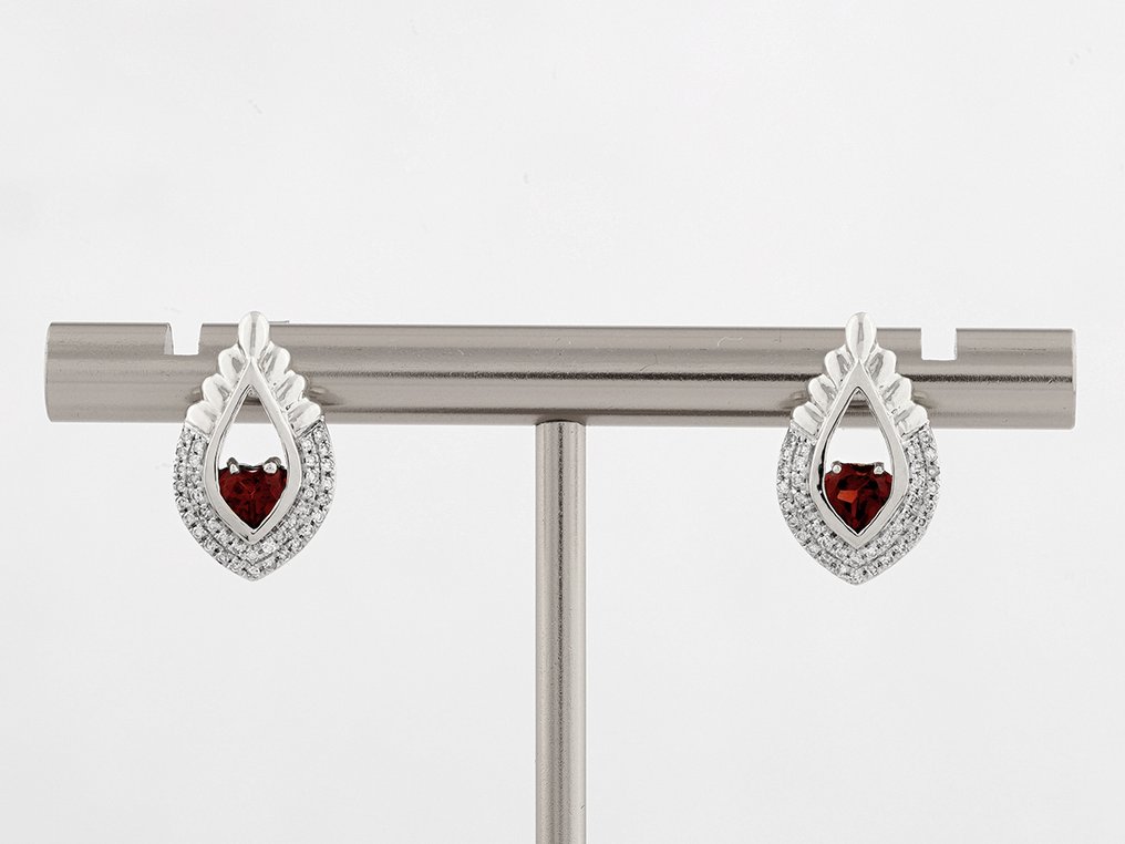Σκουλαρίκια - 14 καράτια Λευκός χρυσός -  0.85ct. tw. Γρανάτης - Διαμάντι #1.0