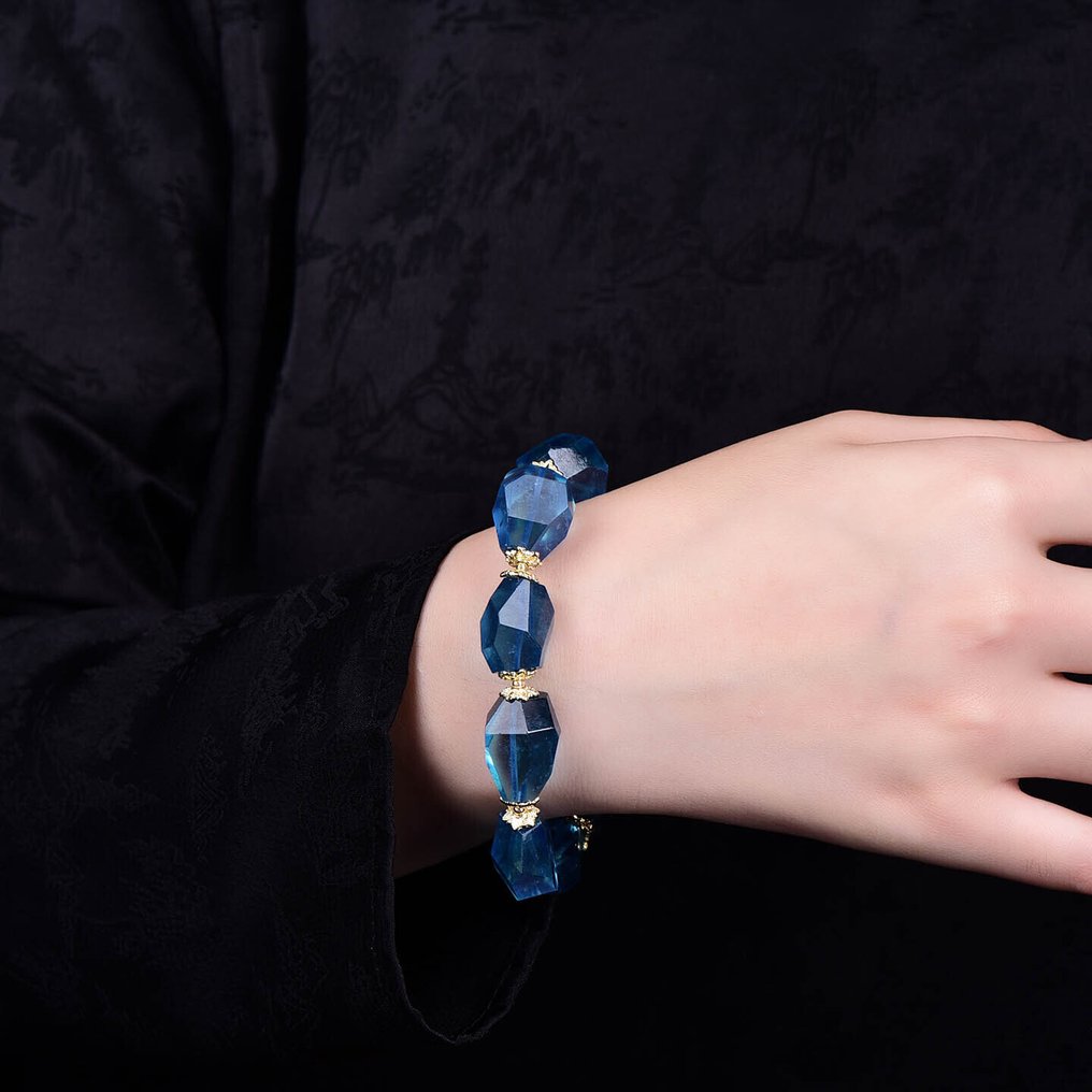 ALGT 认证 - 大师级天然海蓝宝石手链 在水晶般纯净中捕捉到的浓烈色彩- 59.39 g #1.0