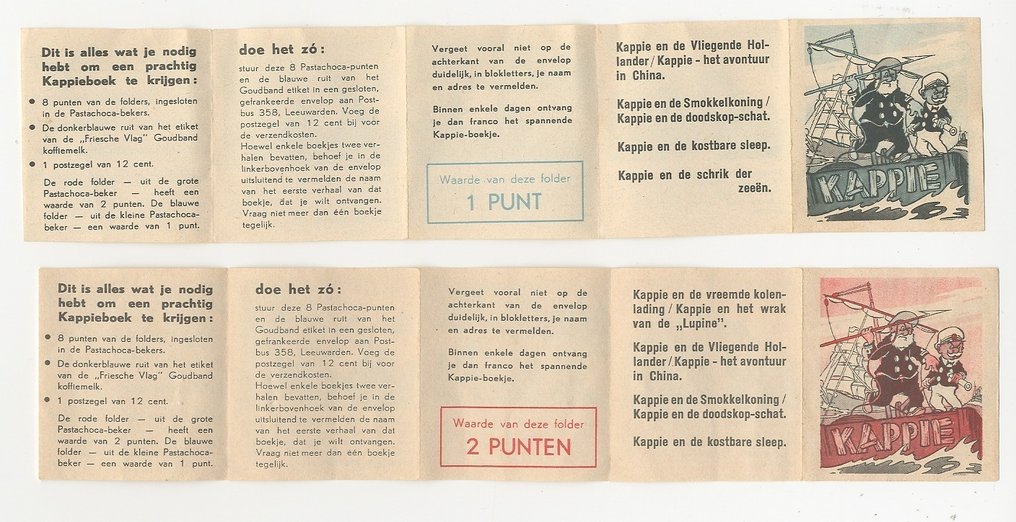 Kappie - complete set van 2 (kleur) varianten vouwstrip Kappie - 2 miniboekser - Første udgave/1957 #3.2