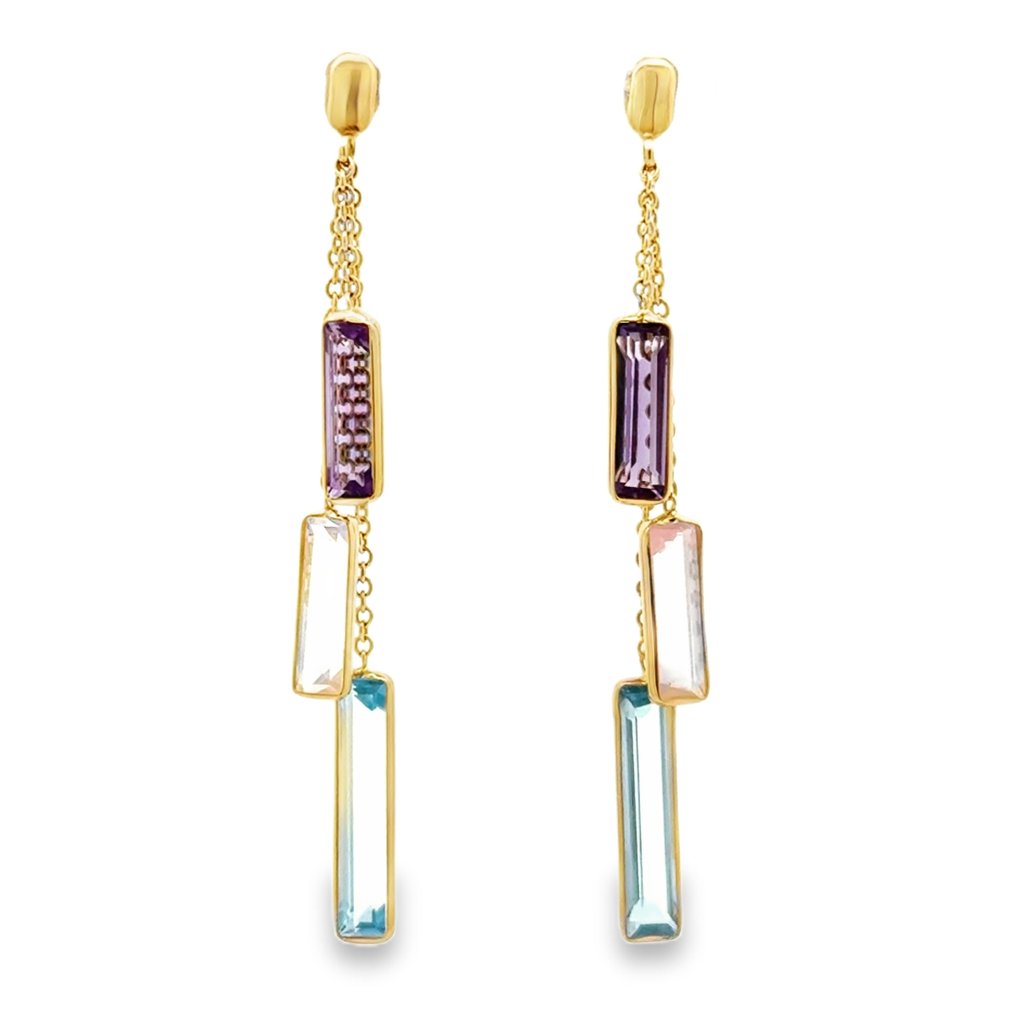 沒有保留價 - 耳環 - 14 克拉 黃金 - 4.00ct. tw. 海藍寶石 - 紫水晶 - 粉色石英 #2.1