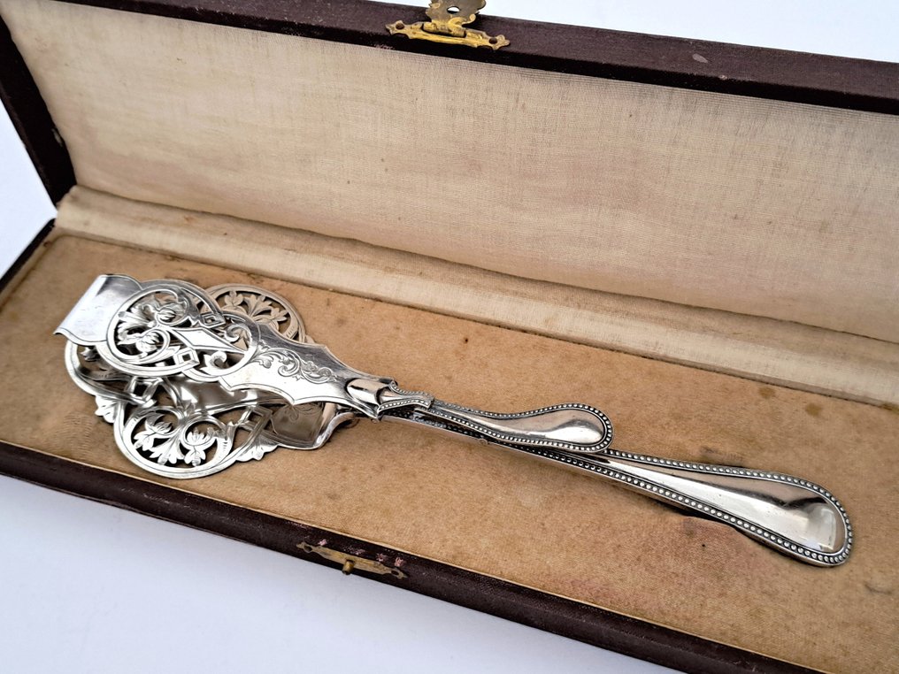 Asparagus tongs - Silverplated - 1900-1910 - in a matching case #3.2