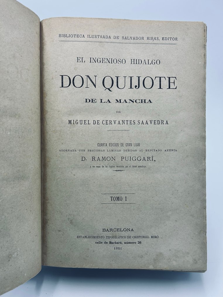 Miguel de Cervantes Saavedra, Ramón Puiggarí - El ingenioso hidalgo Don Quijote de la Mancha - con preciosas láminas de Ramón Puiggarí - 1881 #1.0