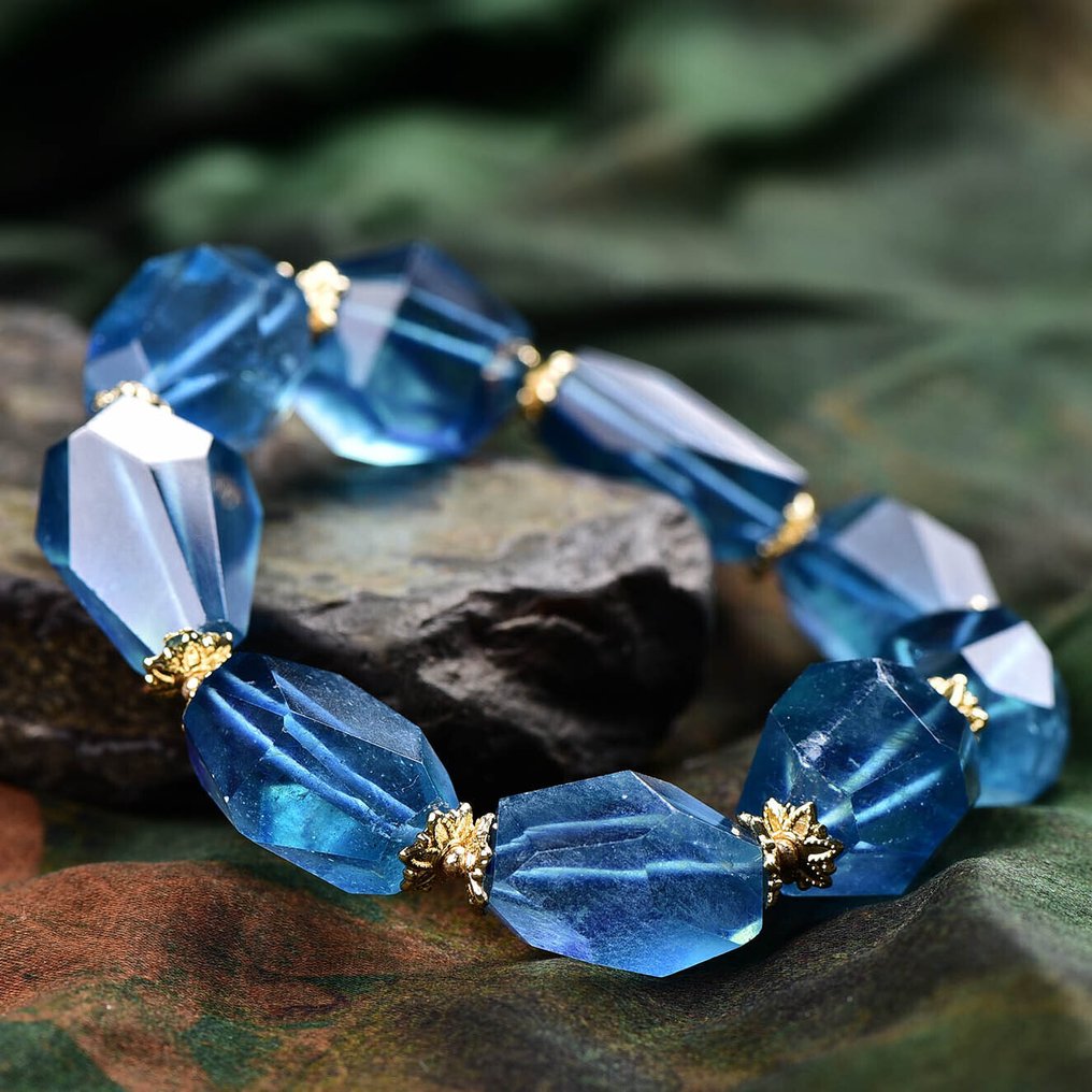 ALGT 认证 - 大师级天然海蓝宝石手链 在水晶般纯净中捕捉到的浓烈色彩- 59.39 g #4.3