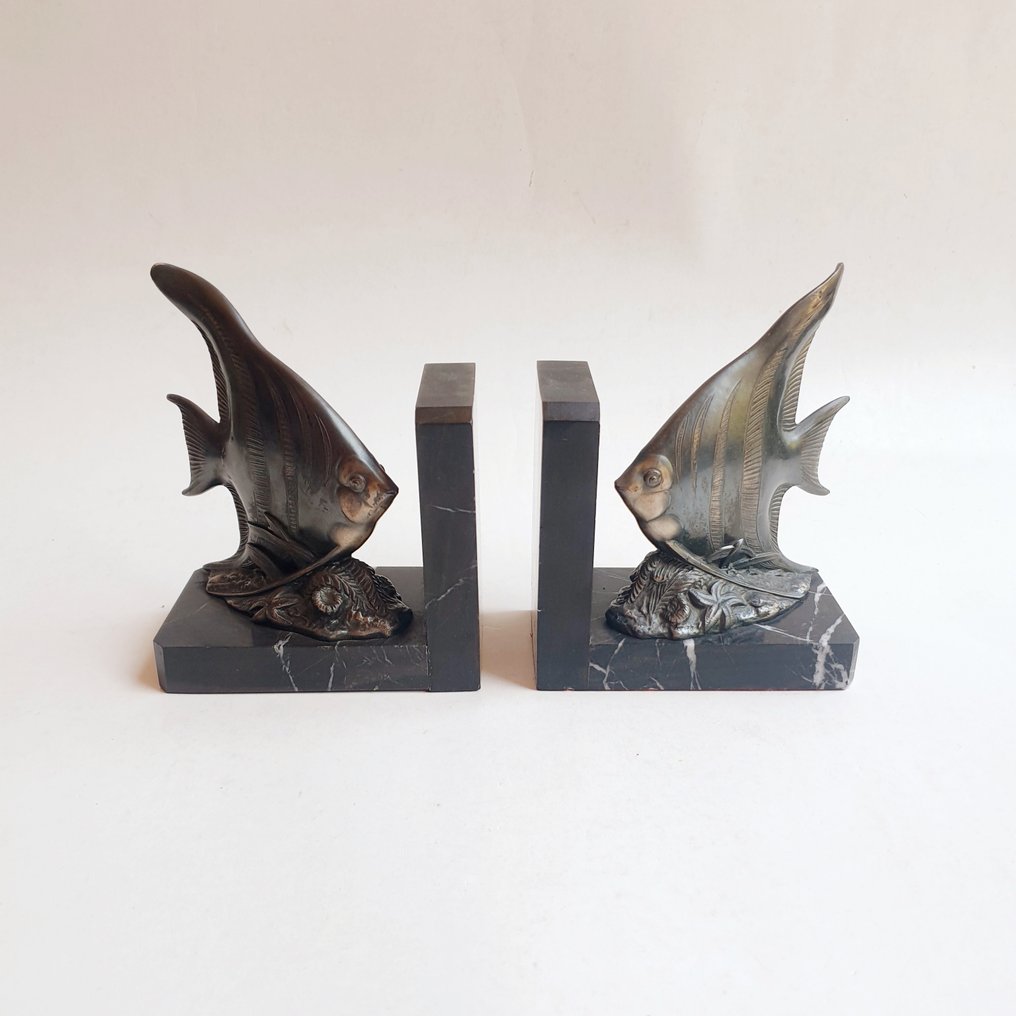 书挡 (2) - 一对天使鱼 - 粗锌, 大理石 #1.0