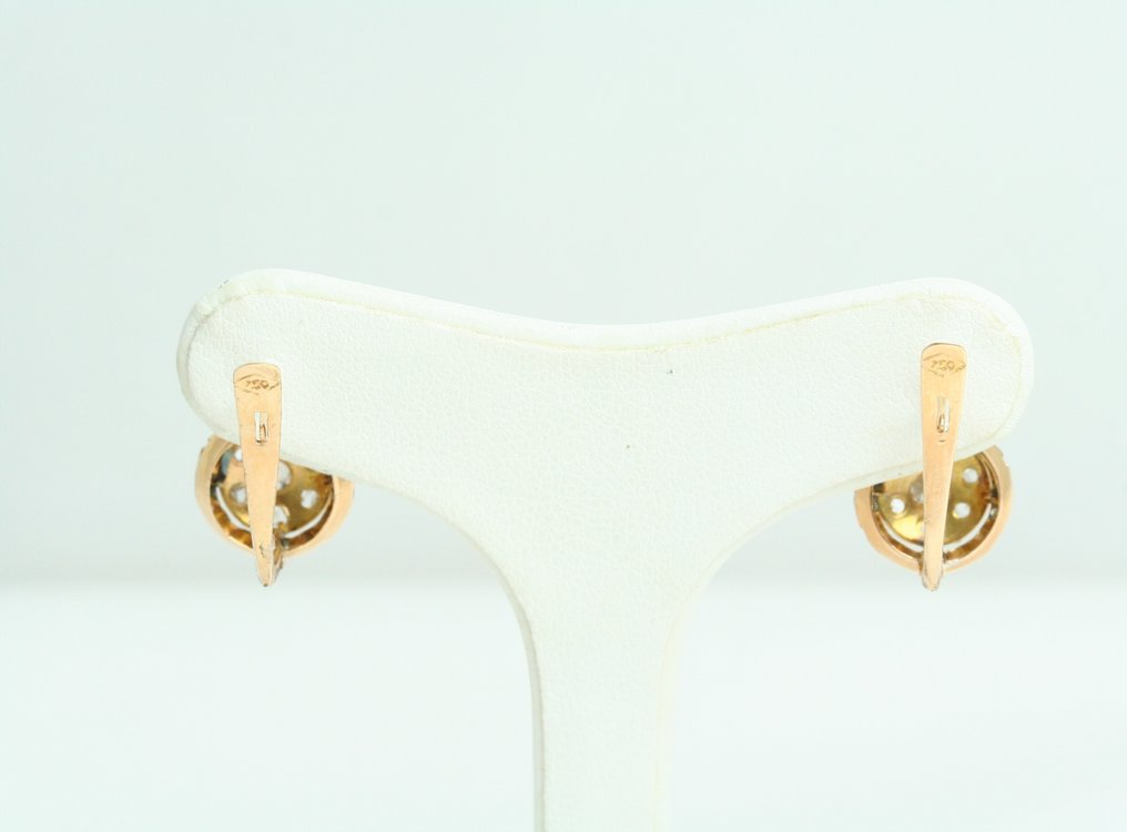 Boucles d'oreilles - 18 carats Or jaune Diamant (Naturelle) - Boucles d'oreilles en forme de fleur en or. #4.3