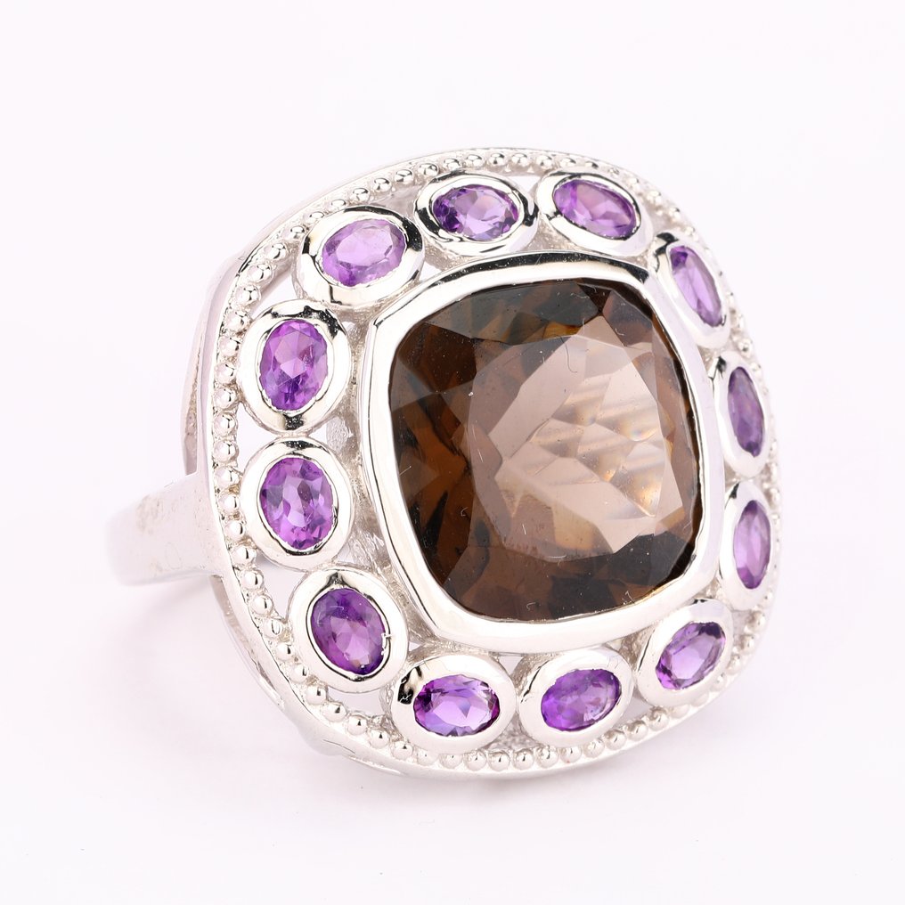 Fără preț de rezervă - Inel Argint -  14.26ct. tw. Cuarţ - Ametist #2.1