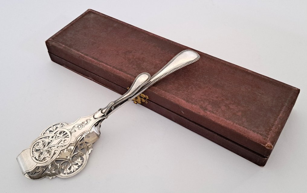 Asparagus tongs - Silverplated - 1900-1910 - in a matching case #1.0