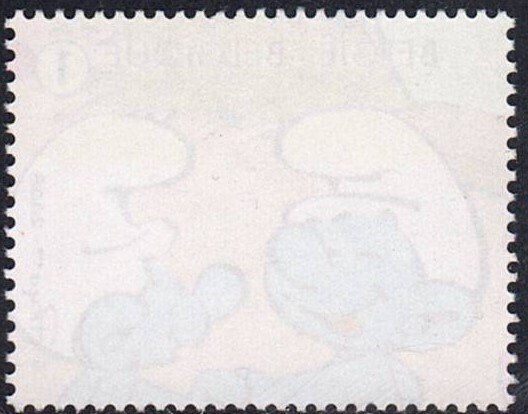 Belgium 2008 - Stamp from the 'Smurfen' block with a large horizontal yellow 'bar' across the stamp, approximately - OBP 3810 #1.0
