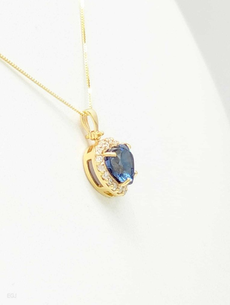 沒有保留價 - 吊墜頸鏈 - 14 克拉 黃金 藍寶石 - 鉆石 #2.1