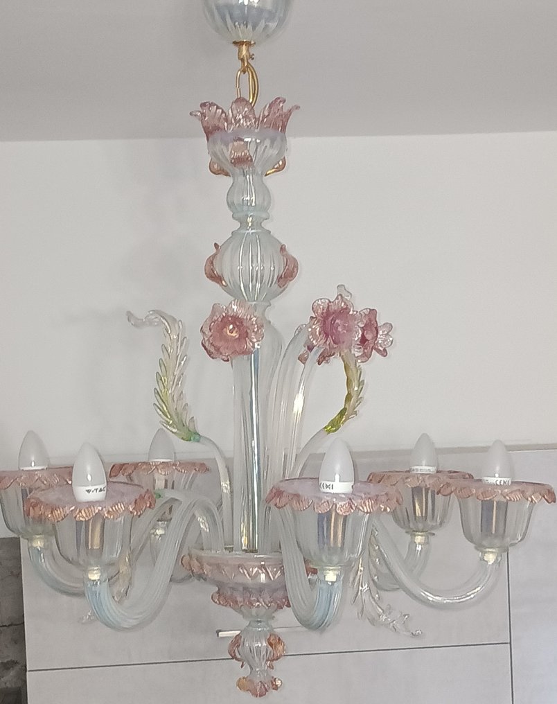 吊灯 - 穆拉诺乳白色吹制玻璃 #1.0