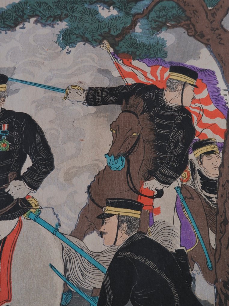 The Attack on Niuzhuang in China - 楳堂 小国正 Umeidō Kokunimasa - Japan - Meiji period (1868-1912)  (No reserve price) #2.1