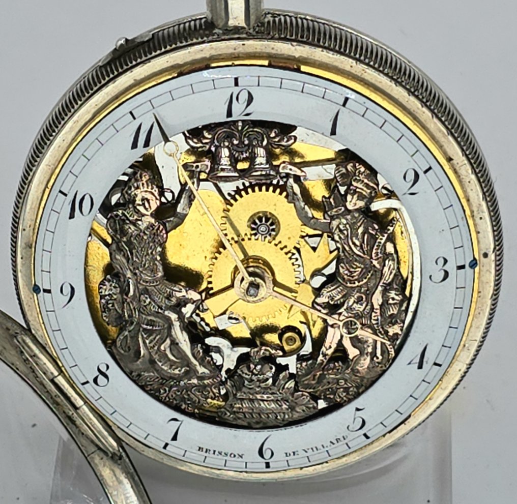 BRISSON DE VILLARD - Silber Jaquemarts Figuren Automat - QuarterRepeater - offens Werk - Frankreich um 1800 - Anterior a 1850 #3.2