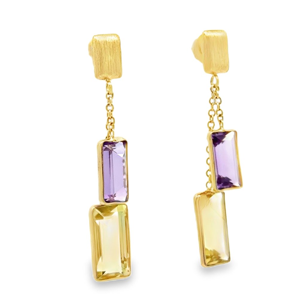 Zonder minimumprijs - Oorbellen - 14 karaat Geel goud - 3.00ct. tw. Olivijn - Amethist #1.0