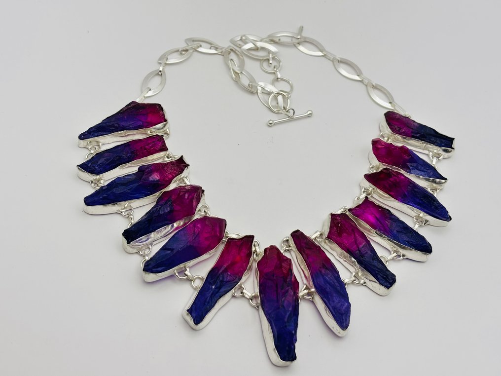 Versilberter roher Druzy-Quarz - Halskette #4.3