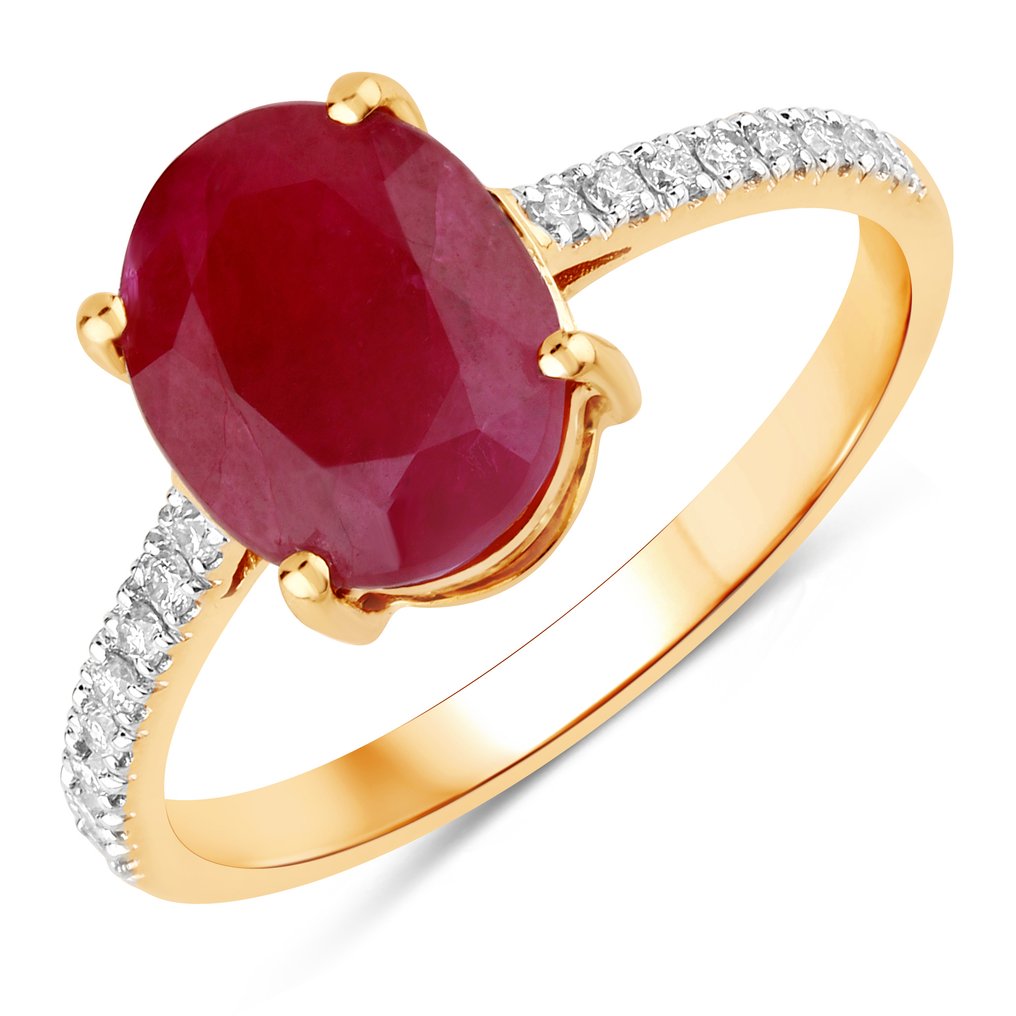 Δαχτυλίδι - 14 καράτια Κίτρινο χρυσό - 2.94ct. tw. Ρουμπίνι - Διαμάντι #1.0