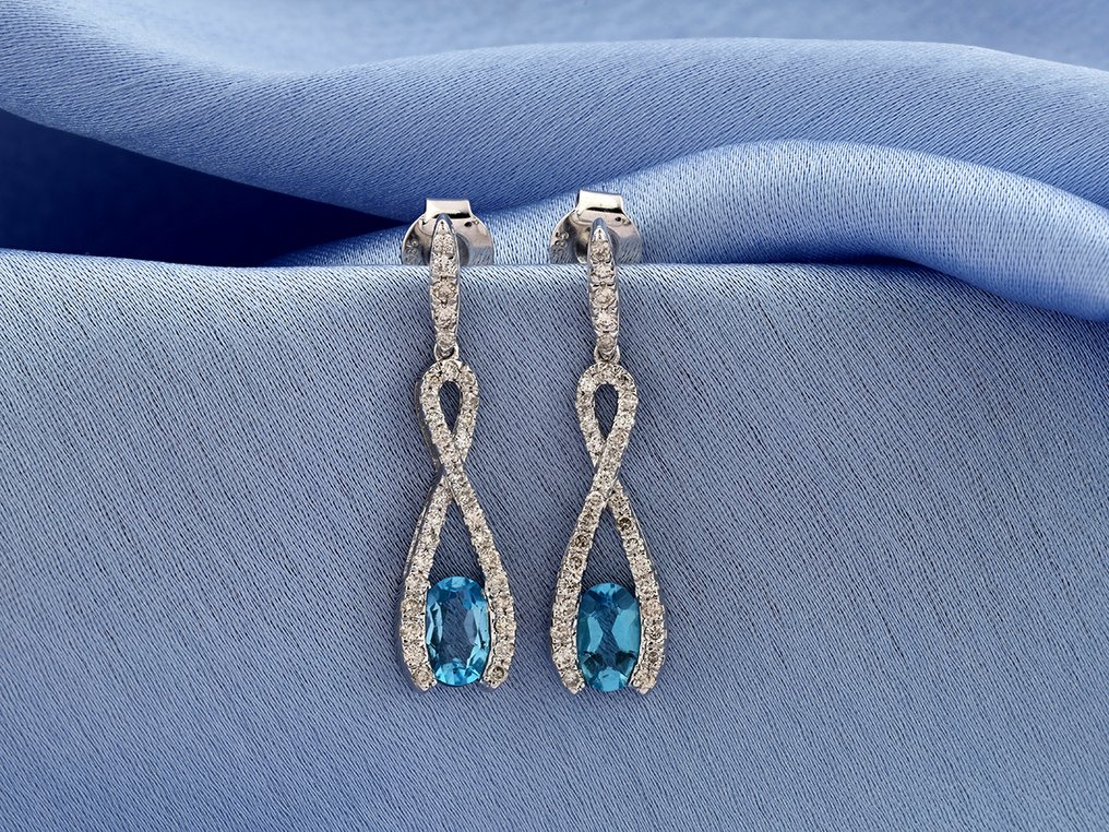 Σκουλαρίκια - 14 καράτια Λευκός χρυσός - 1.36ct. tw. Τοπάζιο - Διαμάντι #4.3