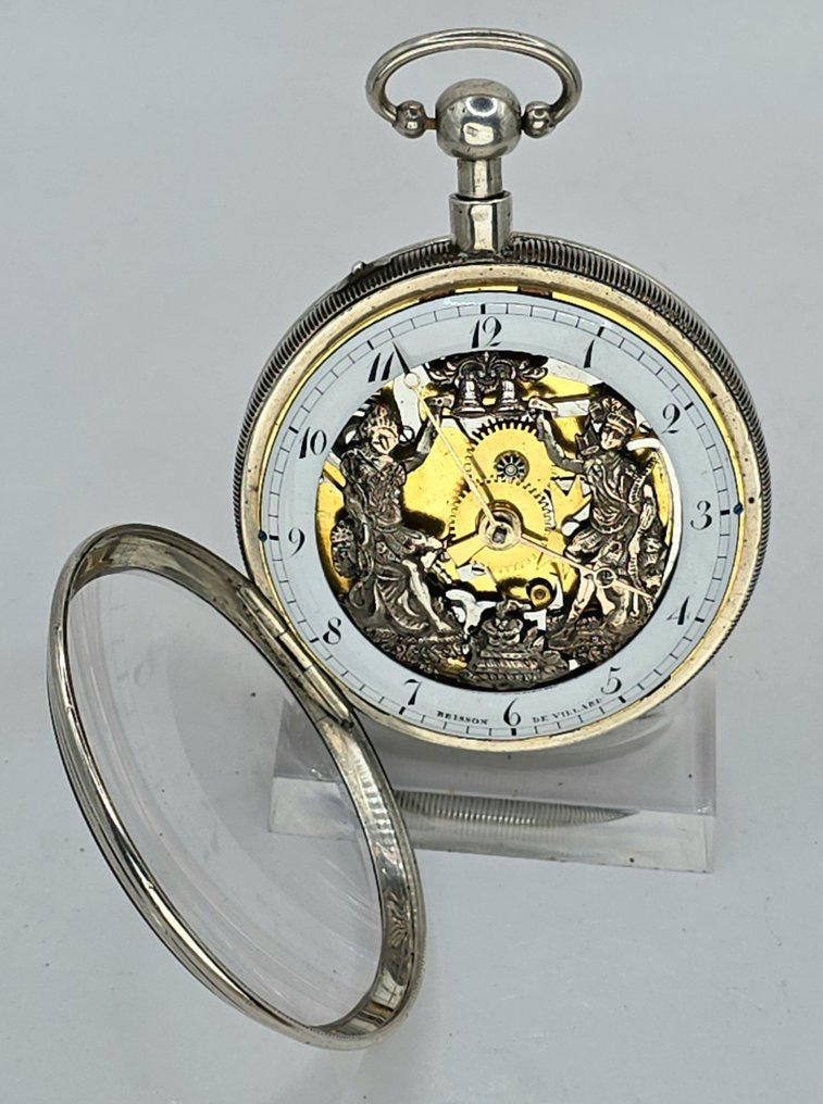 BRISSON DE VILLARD - Silber Jaquemarts Figuren Automat - QuarterRepeater - offens Werk - Frankreich um 1800 - Anterior a 1850 #1.0