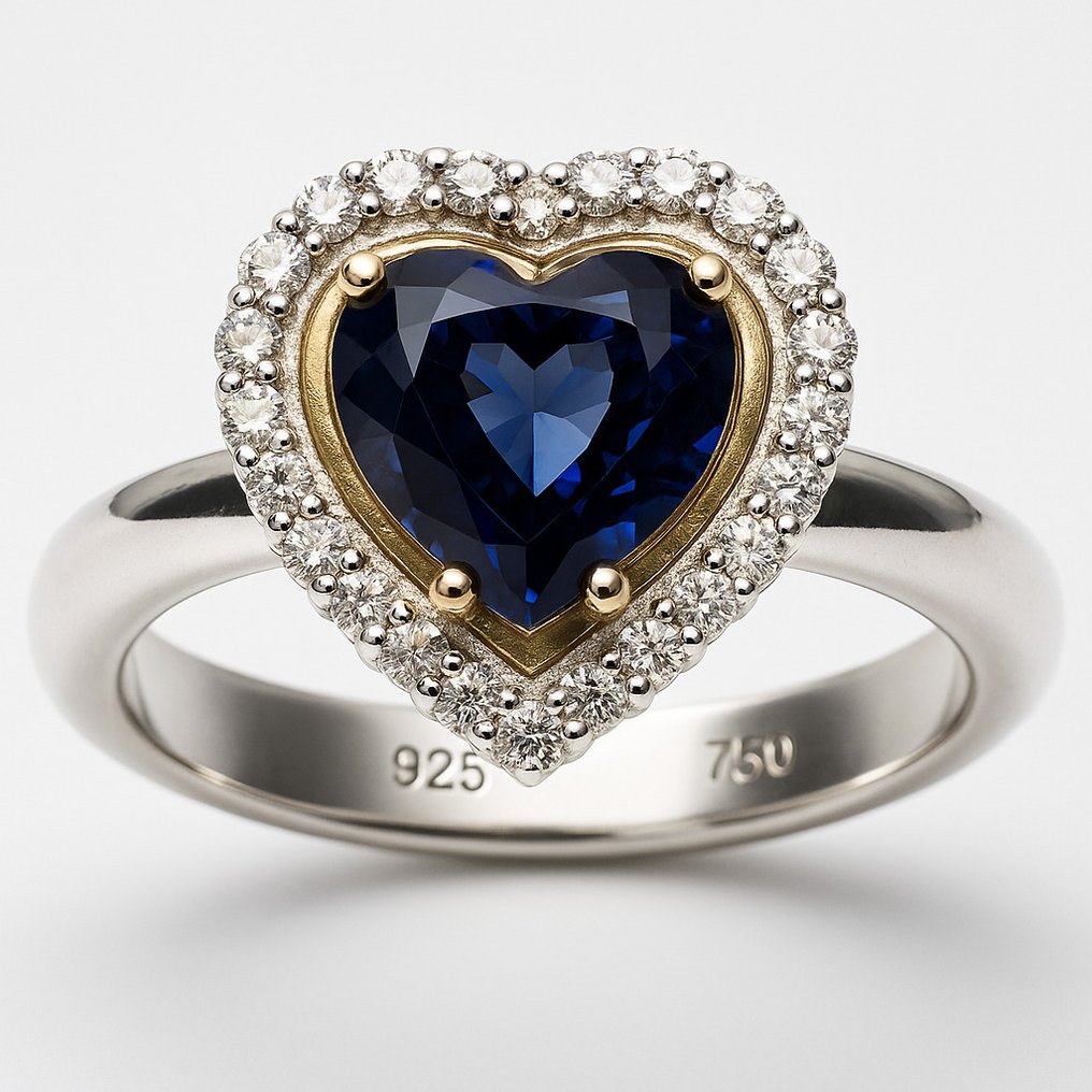 χωρίς τιμή ασφαλείας - Δαχτυλίδι - 18 καράτια Κίτρινο χρυσό, Ασημί - 1.93ct. tw. Ζαφείρι - Διαμάντι #1.0