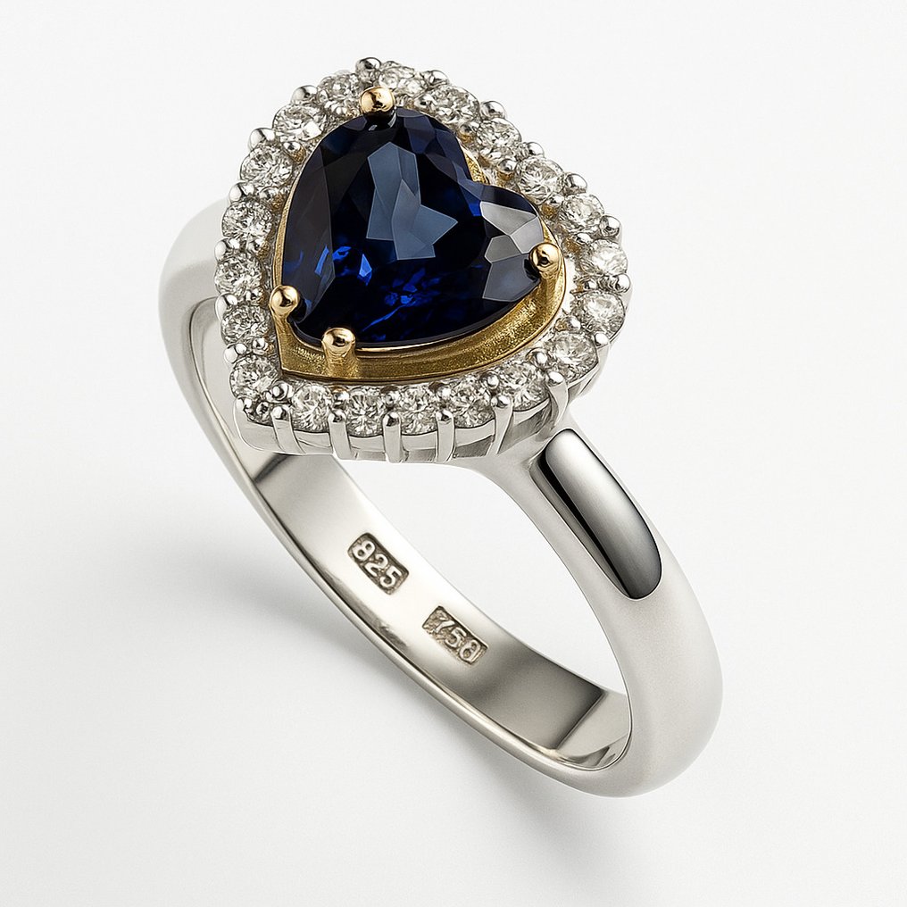 χωρίς τιμή ασφαλείας - Δαχτυλίδι - 18 καράτια Κίτρινο χρυσό, Ασημί - 1.93ct. tw. Ζαφείρι - Διαμάντι #3.2