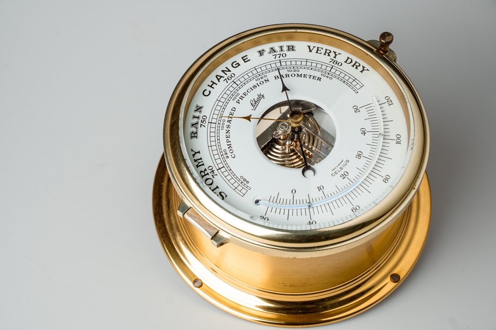 Vintage Schatz Compensated Precision Barometer & Thermometer - Brass German Nautical "Open Heart" Ship's barometer - Ορείχαλκος, Γυαλί #1.0