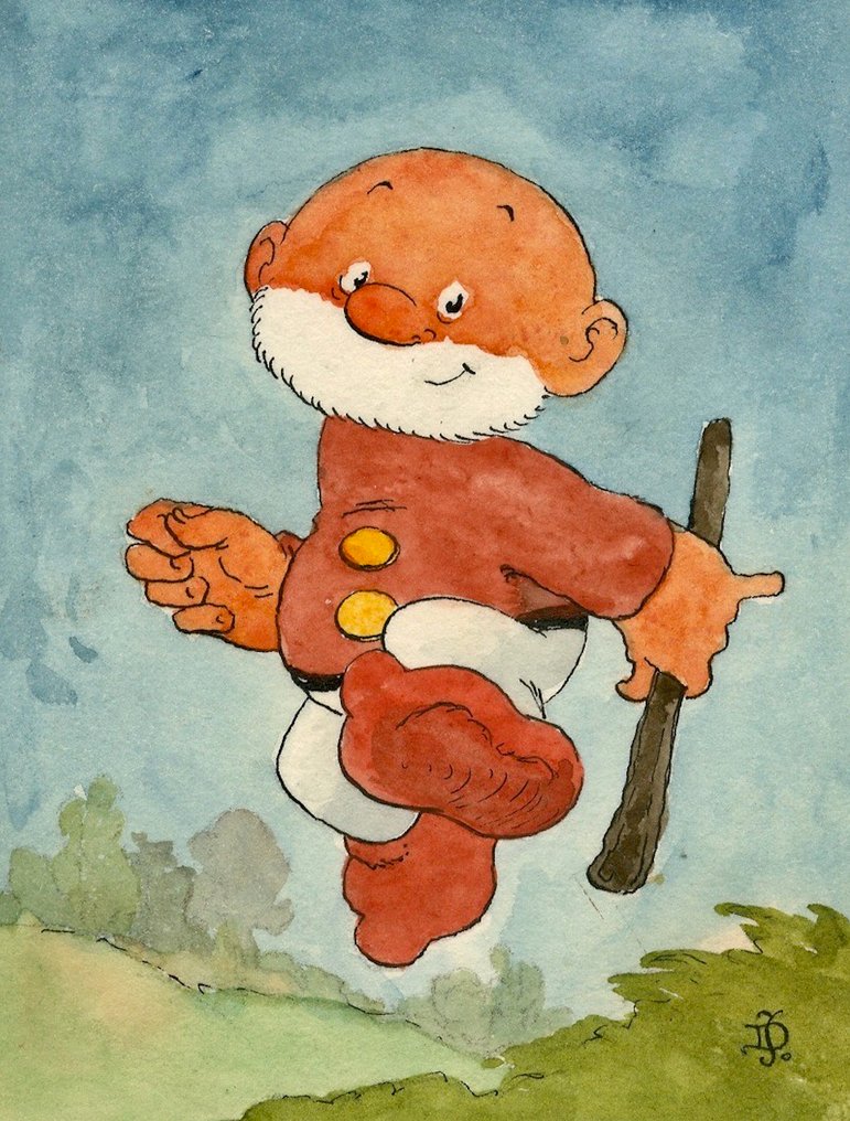 Dulieu, Jean - 1 Original colour drawing - Paulus de Boskabouter - Paulus is vrolijk en heeft er zin in - begin jaren 1960 #1.0