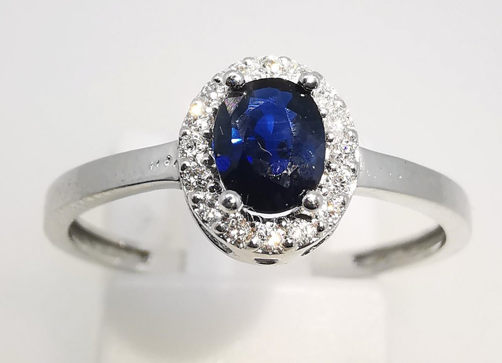 Nincs minimálár - Gyűrű - 18 kt. Fehér arany Zafír - Gyémánt #1.0