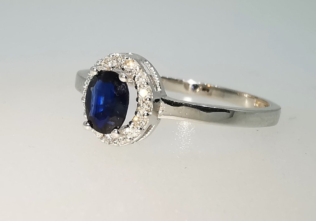 Nincs minimálár - Gyűrű - 18 kt. Fehér arany Zafír - Gyémánt #1.0