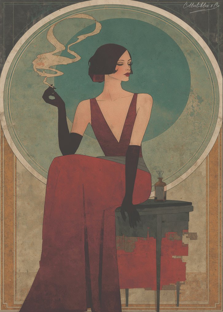 Collectibles & Co. - Art Déco Style - “Elegantly Smoking On The Couch” by Collectibles & Co. (3/3) #1.0