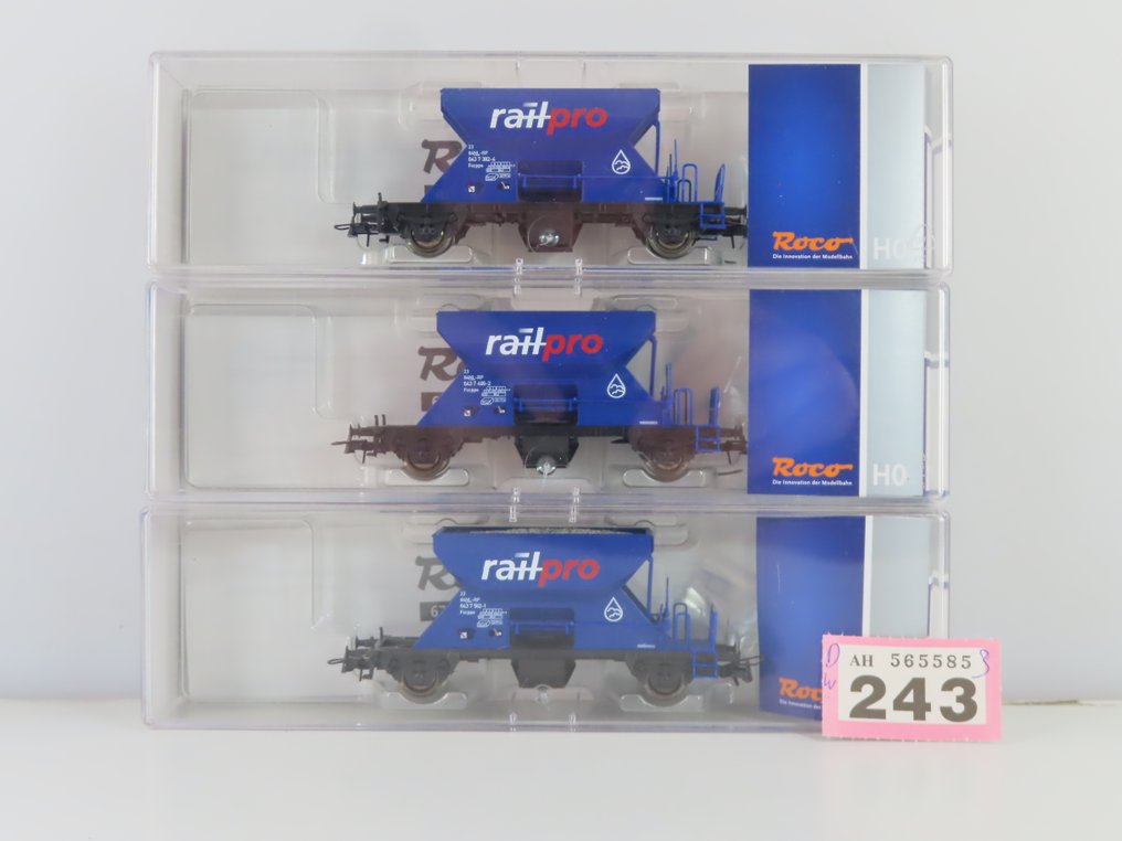 Roco H0 - 67156.1 - Conjunto de vagones de tren de mercancías a escala (1) - Set de 3 piezas de auto-bloqueo RailPro, tipo Fccpps. - Railpro #3.2