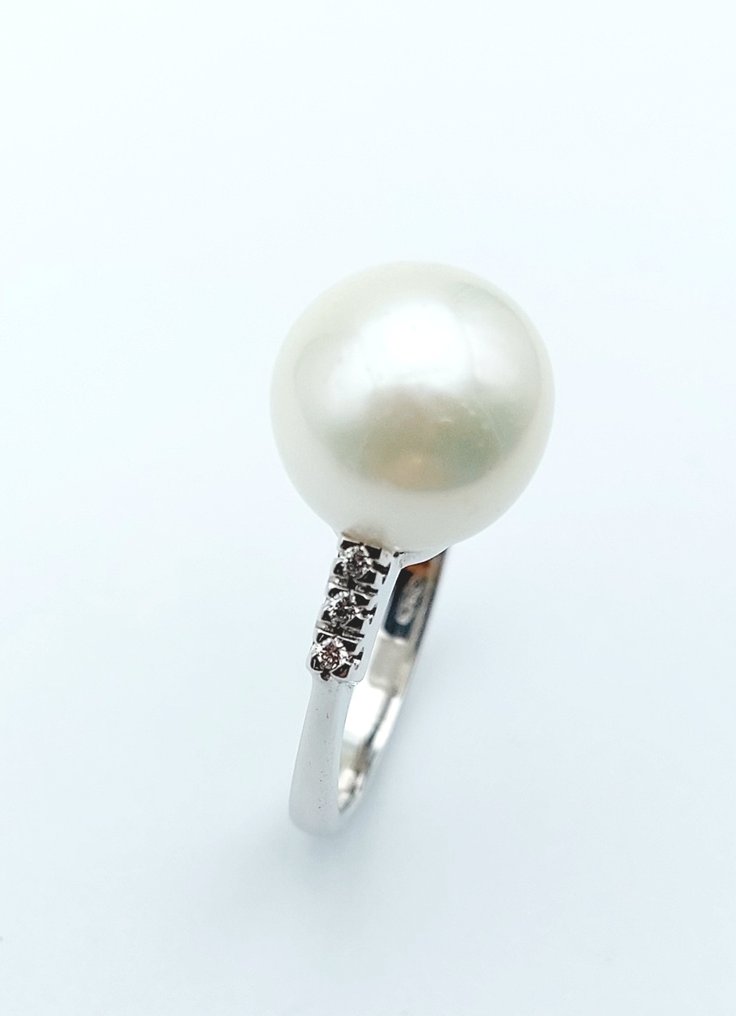 Anello - 18 carati Oro bianco Perla - Diamante #1.0