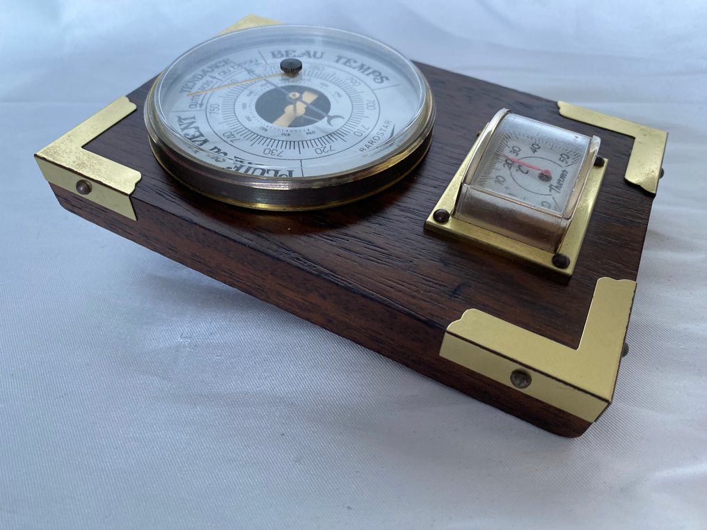 Maritime Object - Vintage meteorological station aneroid barometer and thermometer #2.1