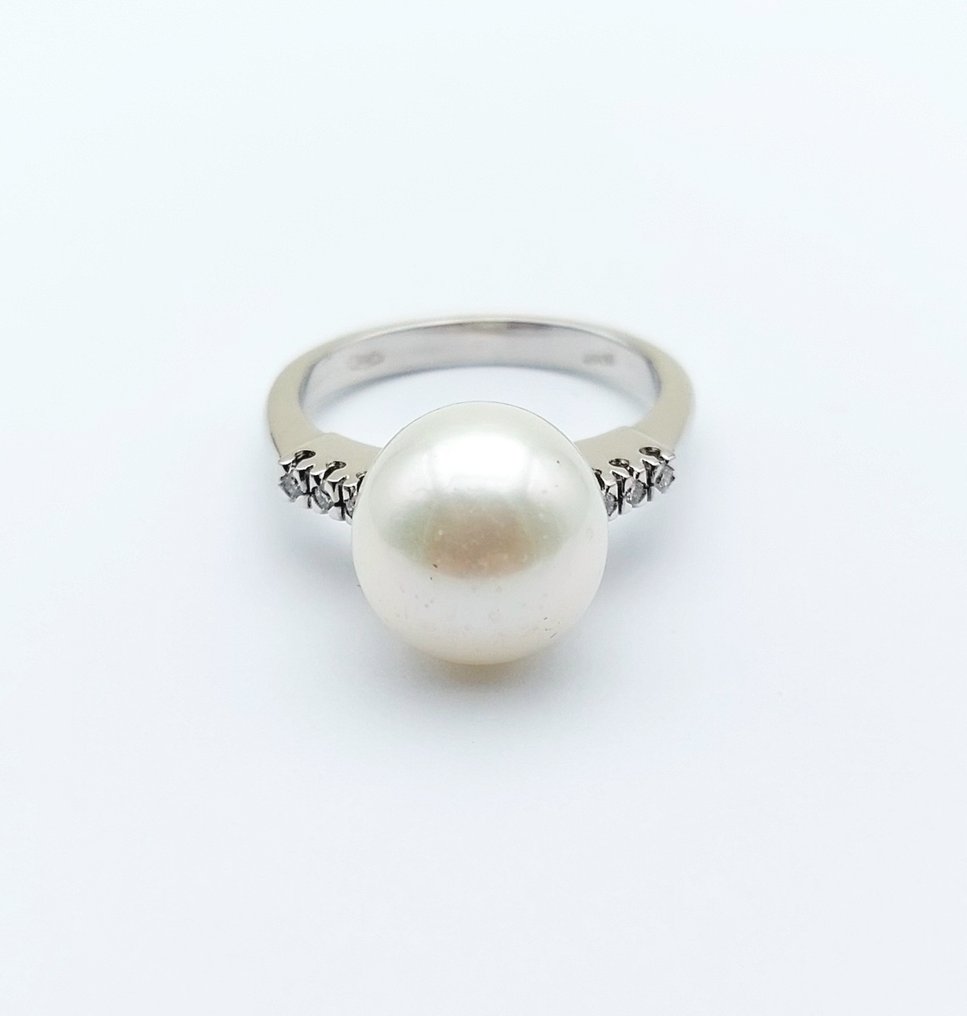 Anello - 18 carati Oro bianco Perla - Diamante #4.3