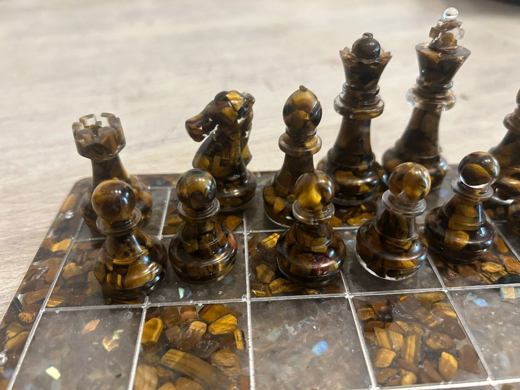 Chess set - Tiger's Eye and Labradonite encased in resin. #3.2