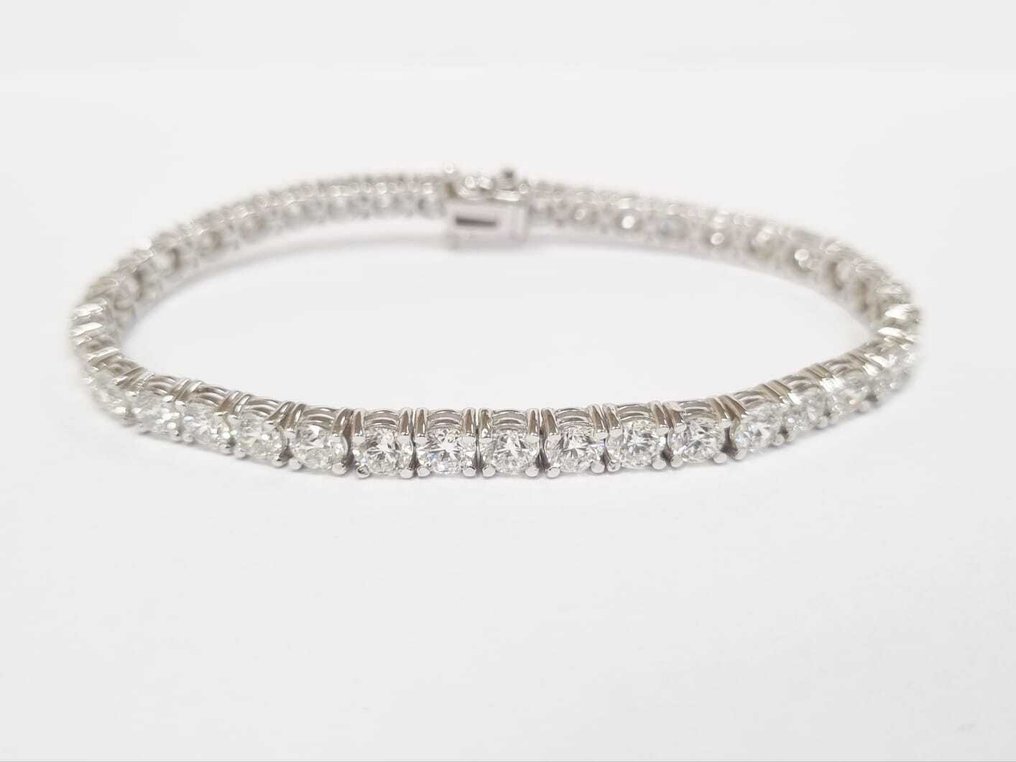 网球手链 - 14K包金 白金 -  12.10ct. tw. 钻石 (天然) #1.0