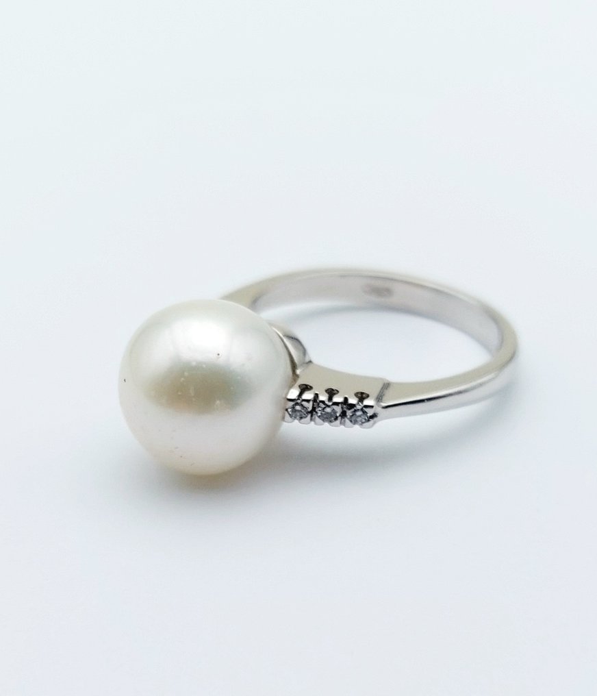 Anello - 18 carati Oro bianco Perla - Diamante #3.2