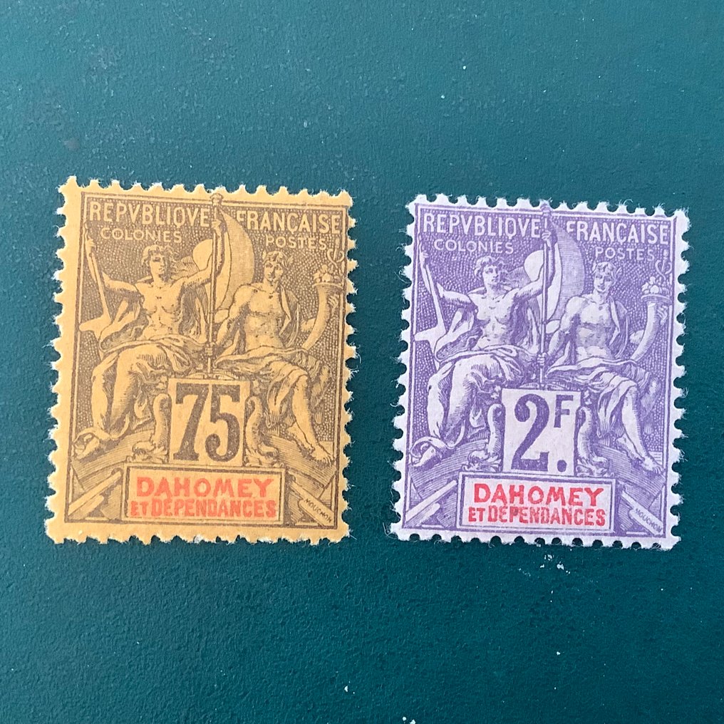 Dahomey 1901/1905 - Allegorie 75 senttiä ja 2 Fr - Michel 14 en 16 #3.2