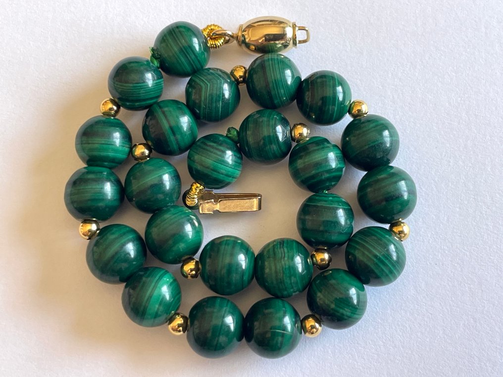 没有保留价 - 手镯 18 克拉（750）黄金 - 孔雀石 #1.0