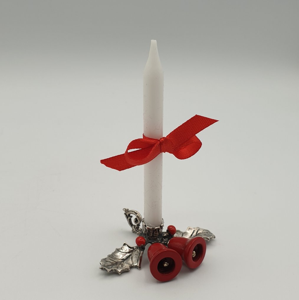 Nicchi - Piccolo candeliere con agrifoglio natalizio in Argento 800 e smalto - Kynttilänjalka - .800 hopea #1.0
