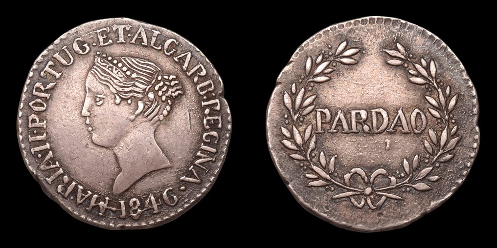 India portoghese. D. Maria II (1834-1853). Pardau (300 Réis) 1846 - Goa - Escassa #2.1