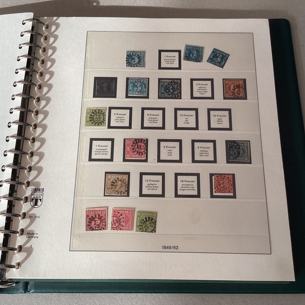 Bajoroszág 1855/1920 - Jó állapotú bajor gyűjtemény luxus albumban, jobb bélyegekkel. - Michel #2.1